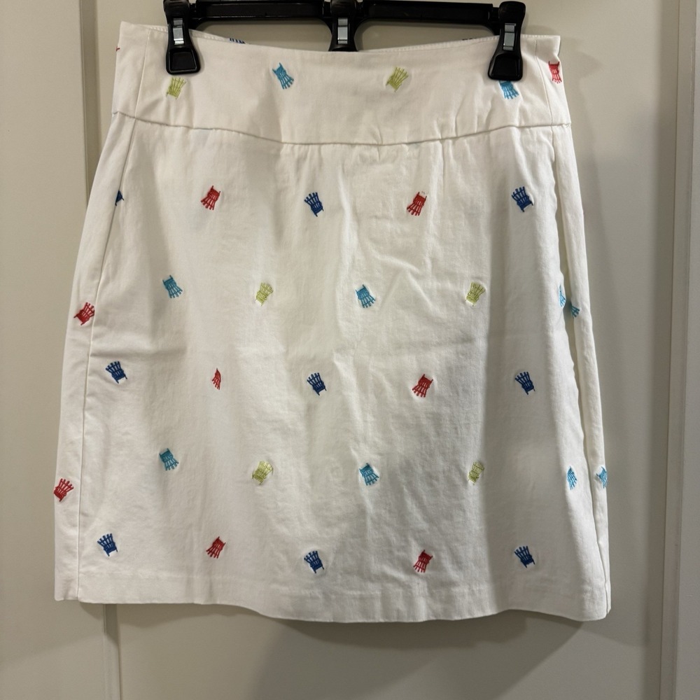 Lulu B Womens SKIRT White w/ Embroidered‎ Beach Chairs  Stretch Pull On Size 6